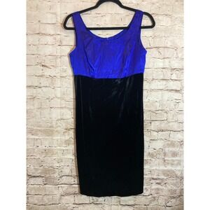 K Petite Y2K Babydoll Dress 6 Petite Cobalt & Black Satin Velvet Colorblock